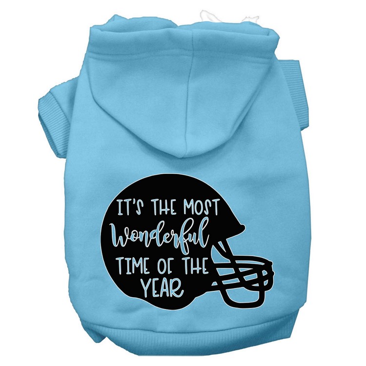 Most Wonderful Time of the Year (Football) Screen Print Dog Hoodie Baby Blue S